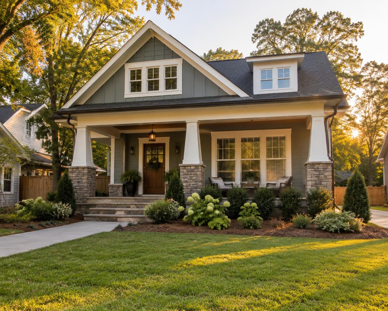 Renovated Atlanta home exterior with fresh paint and stonework